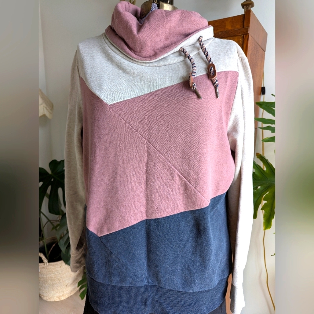 Colorblock Cowl Neck Sweater